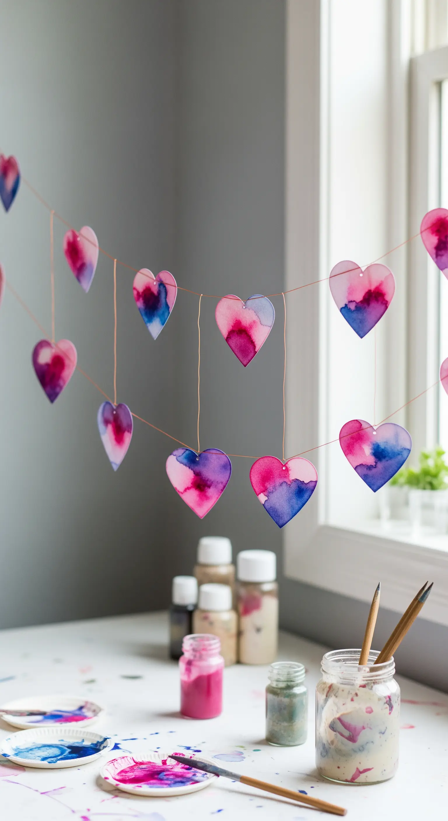 Aquarell-Herz-Girlande, Kunstbereich, DIY, lebendige Farben