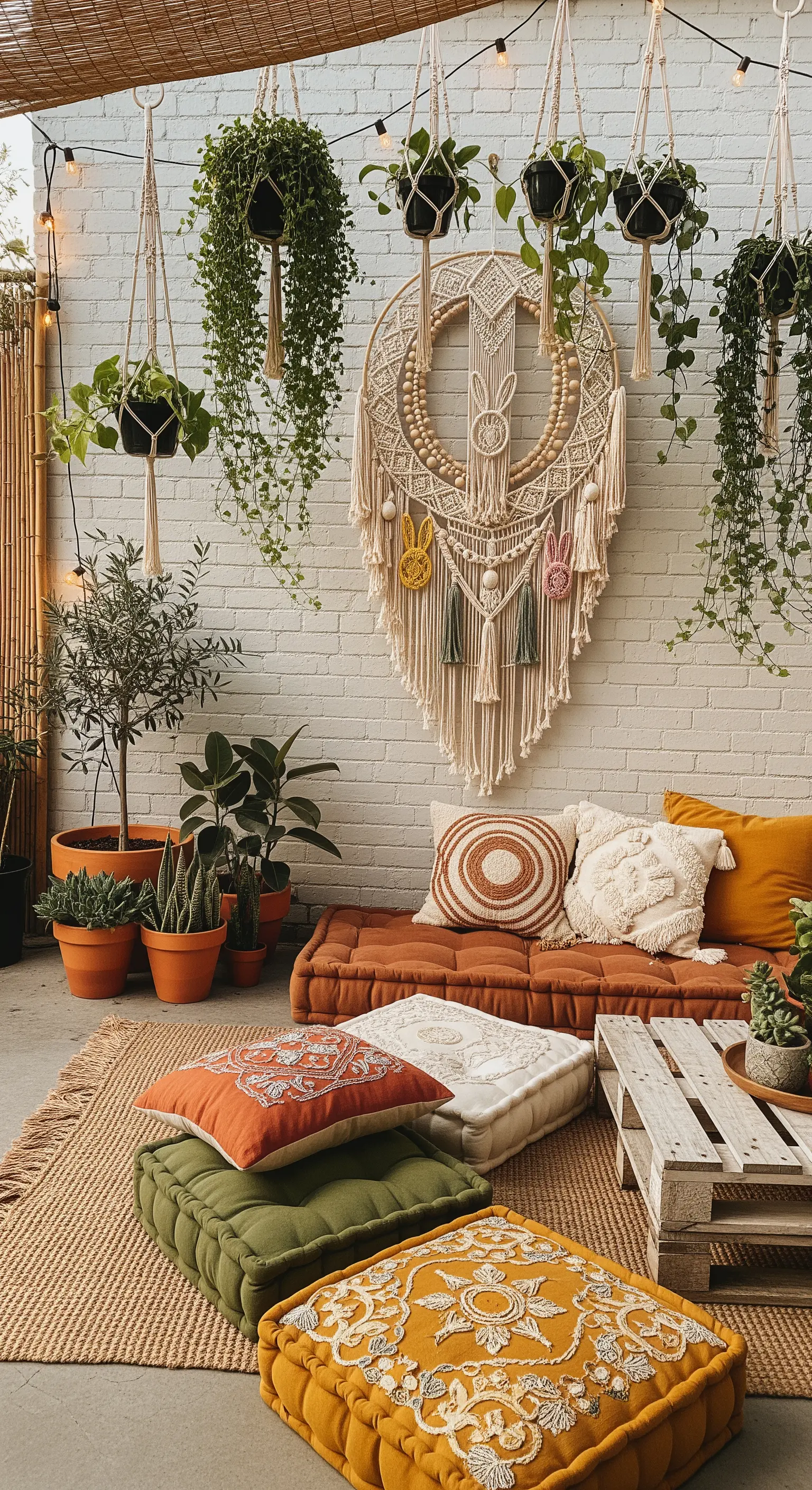 Makramee-Wandbehang mit Osterhase in Boho-Lounge