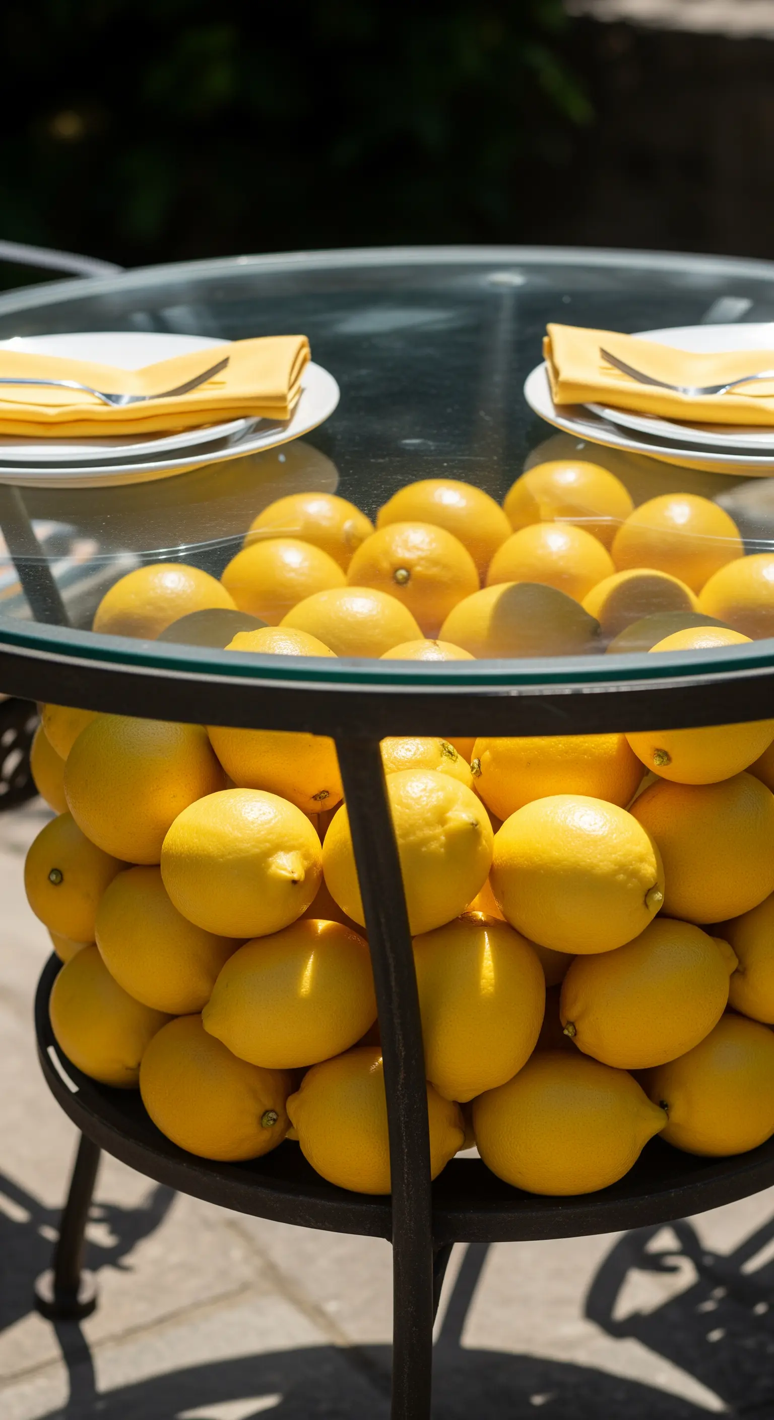 Glastisch mit Zitronen in der unteren Ablage