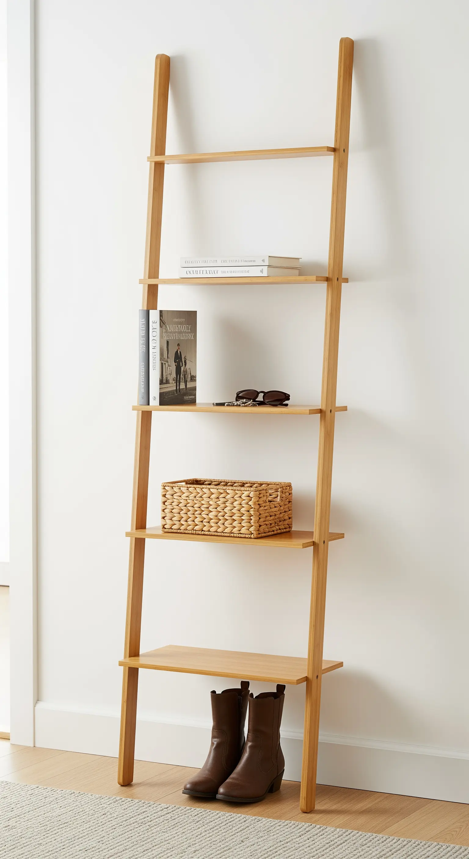 Hölzernes Anlehnregal als offene und flexible Garderobenablage