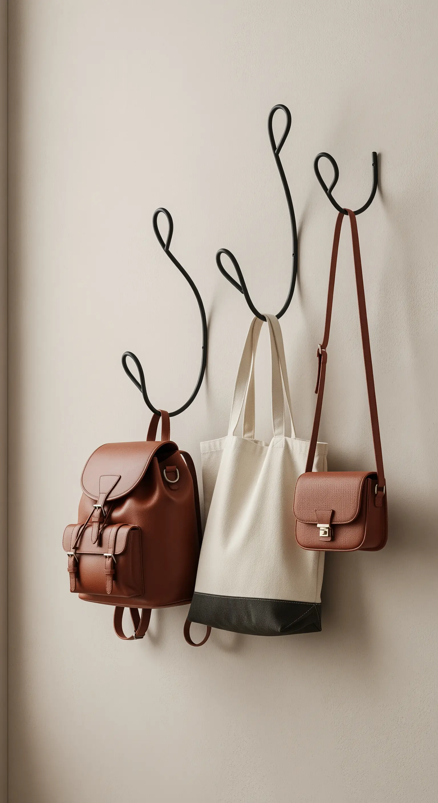 Skulpturale, organisch geformte Wandhaken aus schwarzem Metall