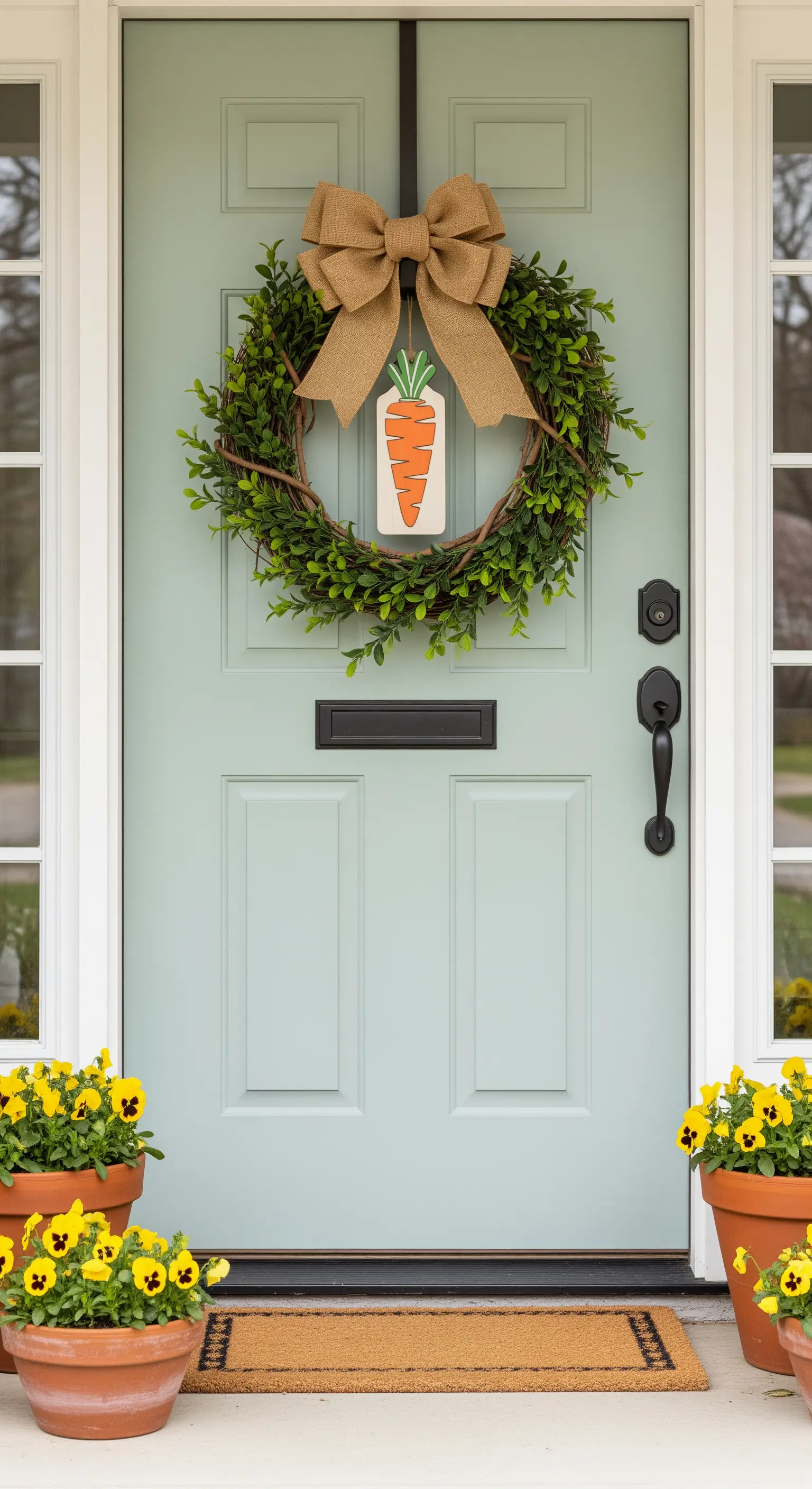 Oster-Türkranz mit Karotten-Schild und Stiefmütterchen