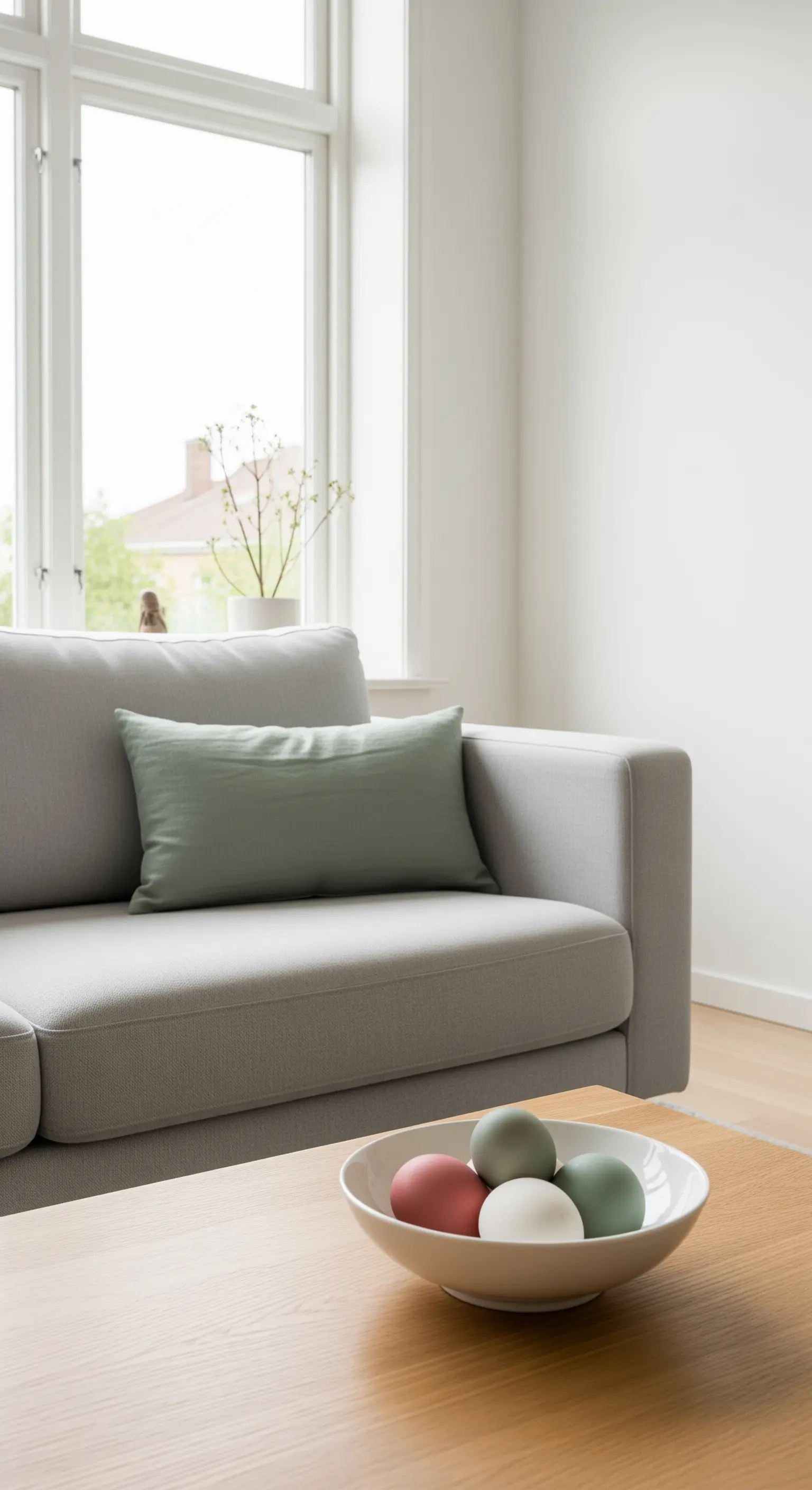 Gedeckte Ostereier in einer Keramikschale auf einem Holztisch.