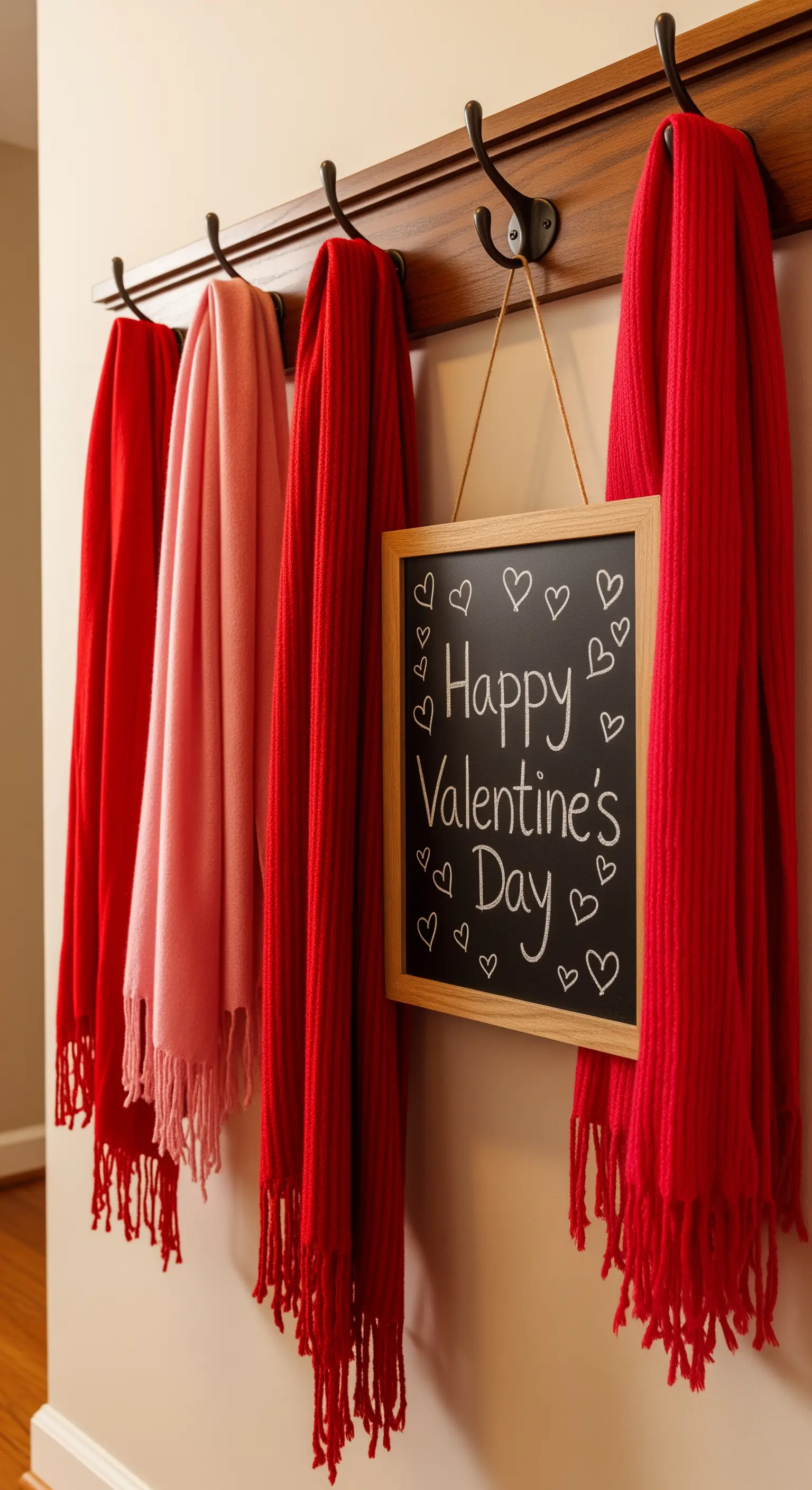 Garderobe mit roten Schals und einem 