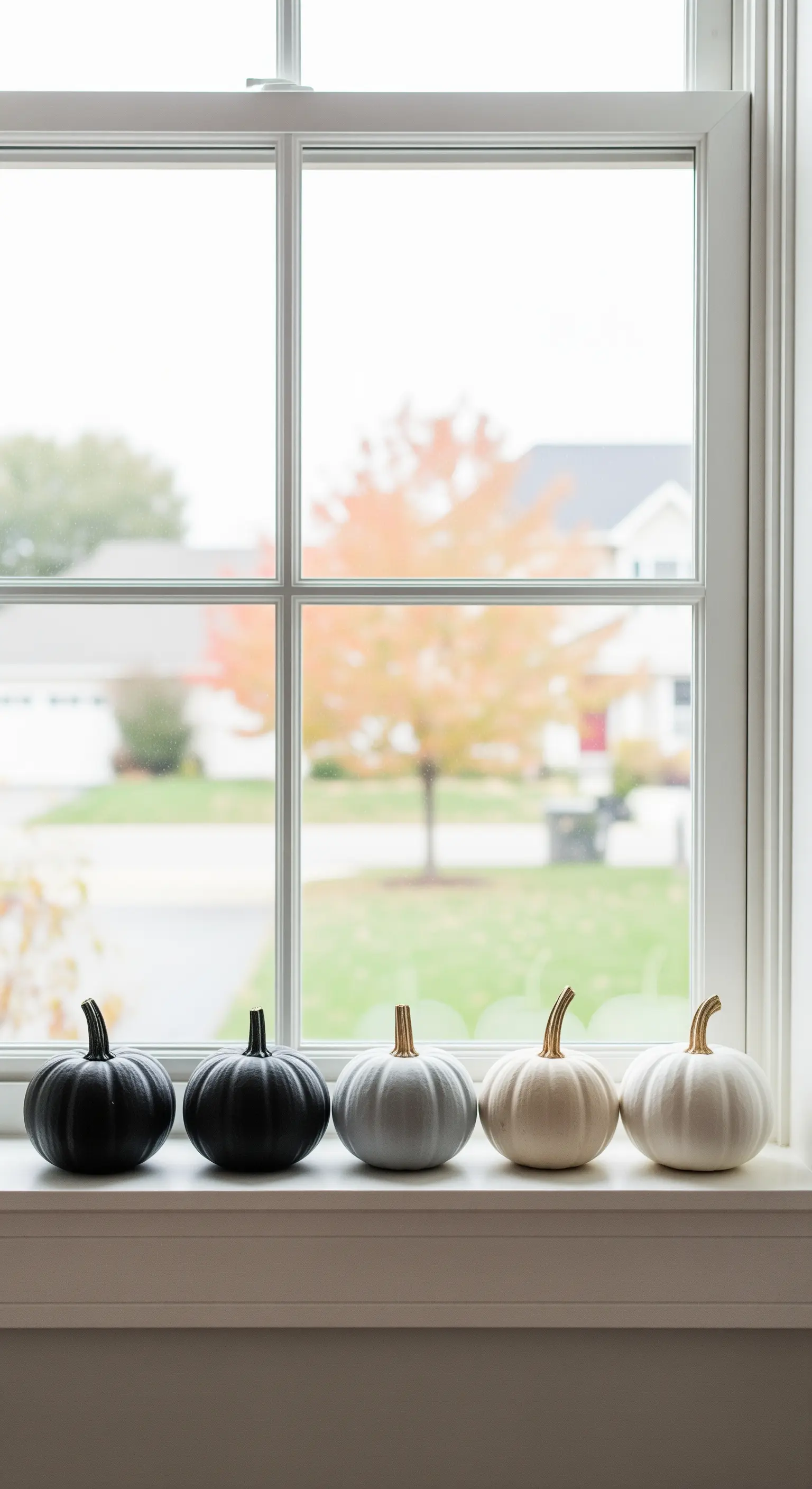 Kürbisse auf Fensterbank in einem Farbverlauf von schwarz nach weiß