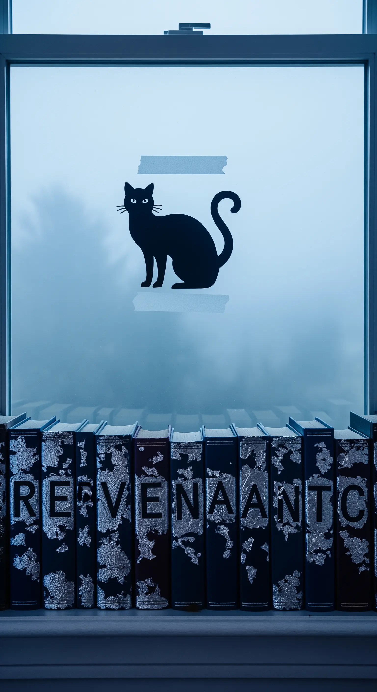 Fenster, schwarze Katze, Bücher, Fensterbank, Halloween, Dark Academia.
