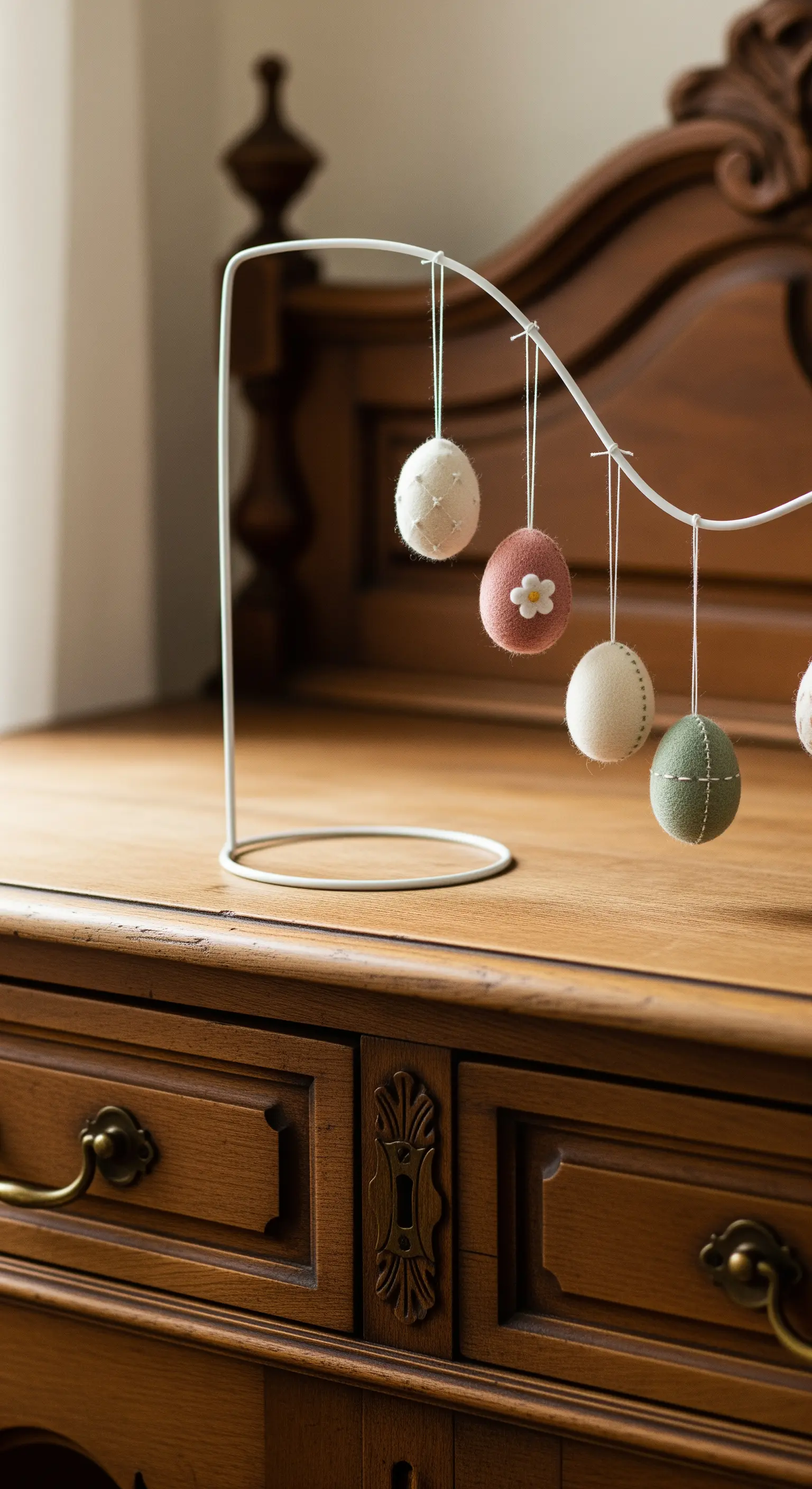 Mobile mit handgenähten Filz-Ostereiern in Pastellfarben