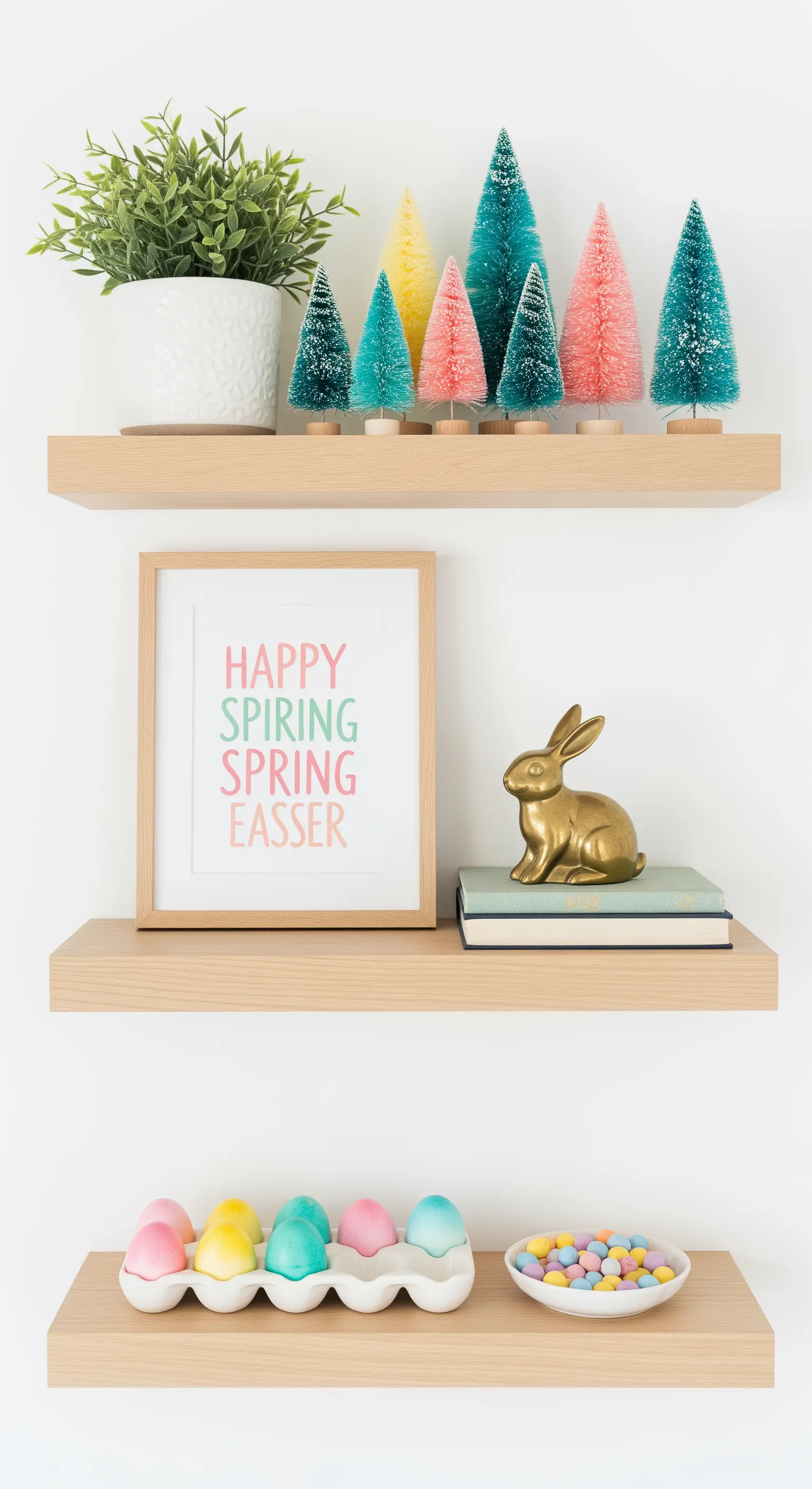 Bunt dekorierte Wandregale zu Ostern mit 