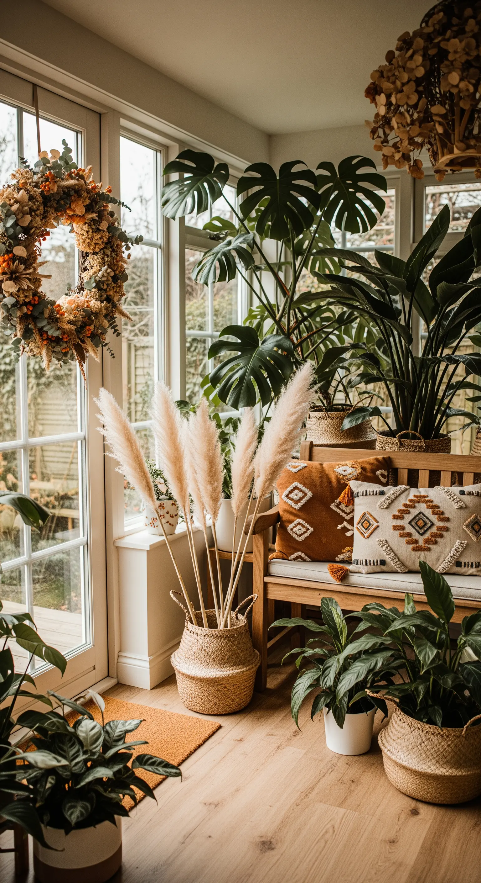 Wintergarten, Pampasgras, Zimmerpflanzen, Boho-Wreath