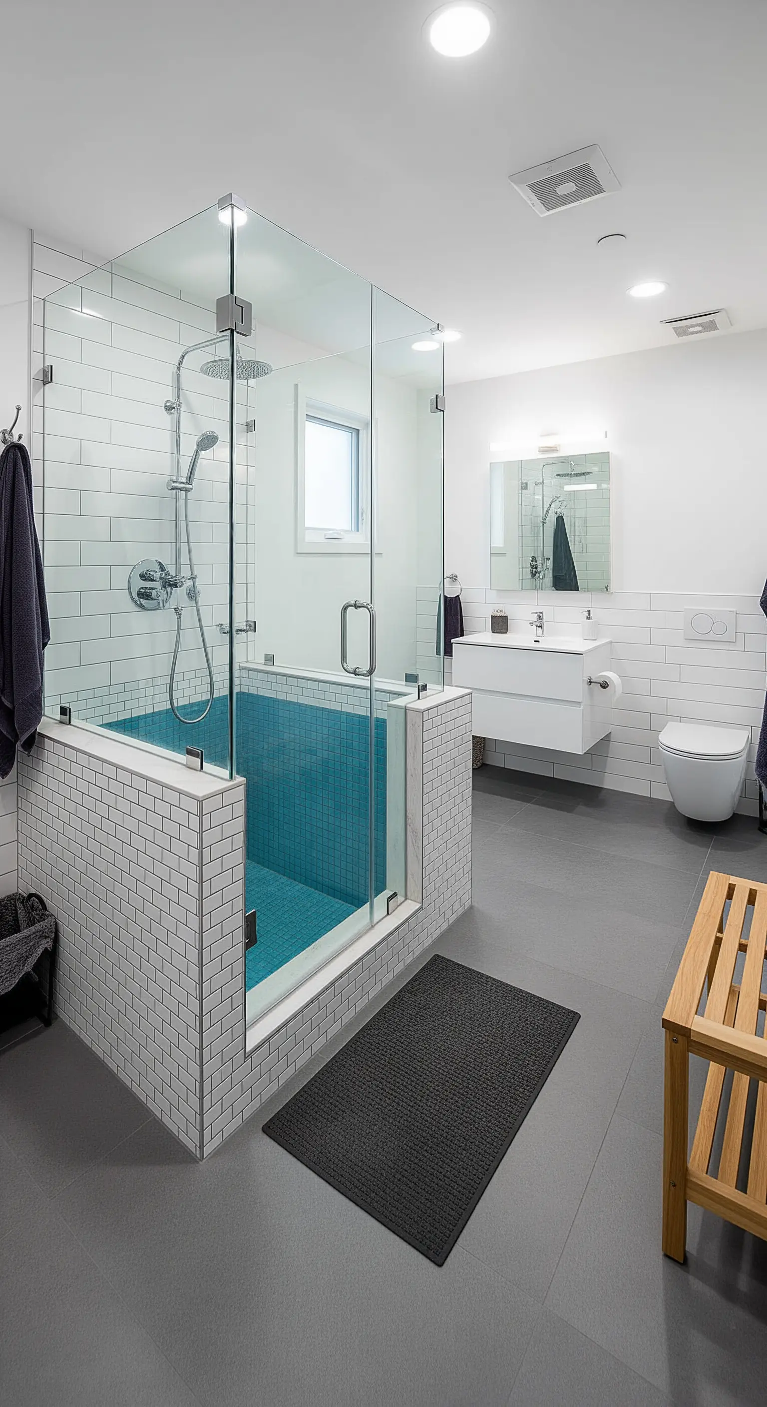 Modernes Badezimmer mit einer tiefen, japanisch inspirierten Tauchwanne in der Duschkabine