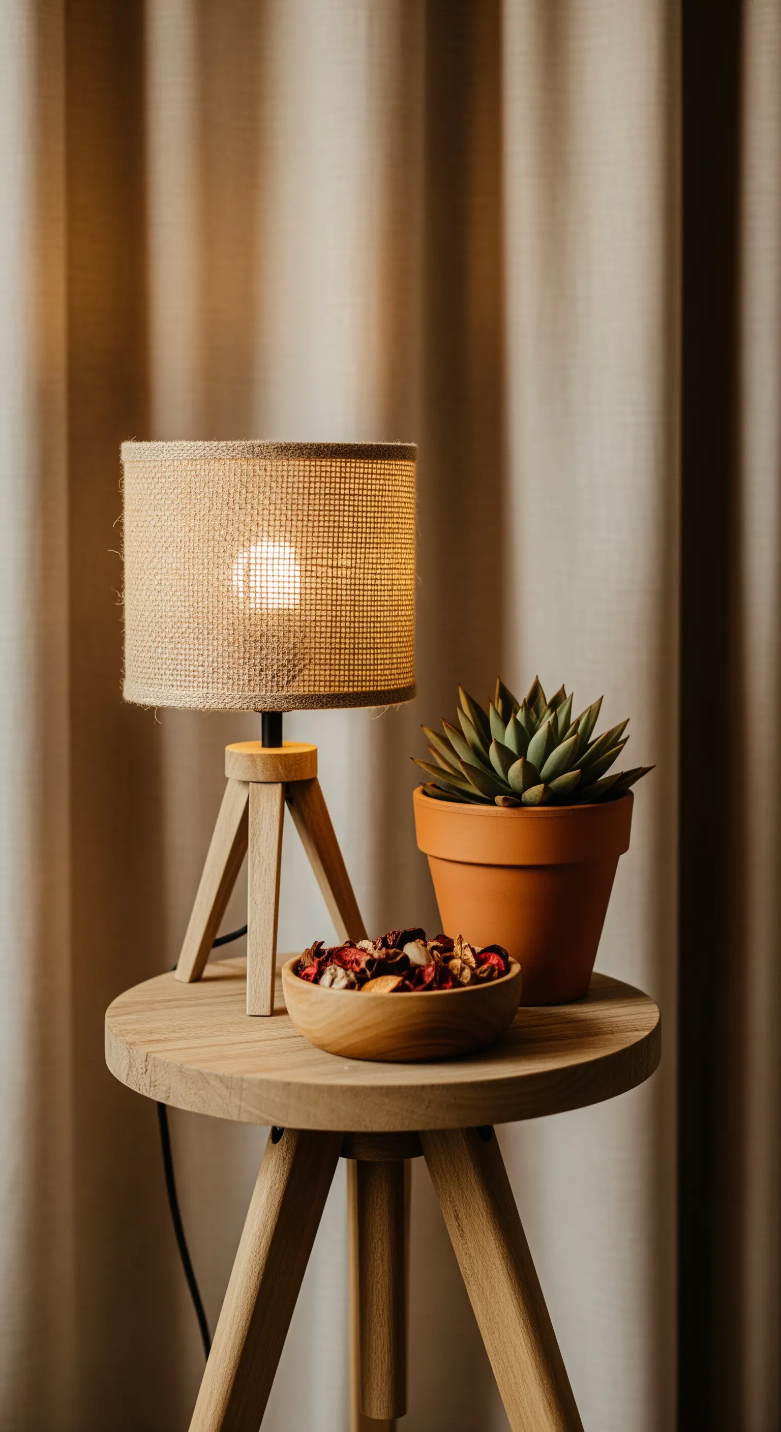 Beistelltisch, Jutelampe, Sukkulente, Potpourri, Herbst
