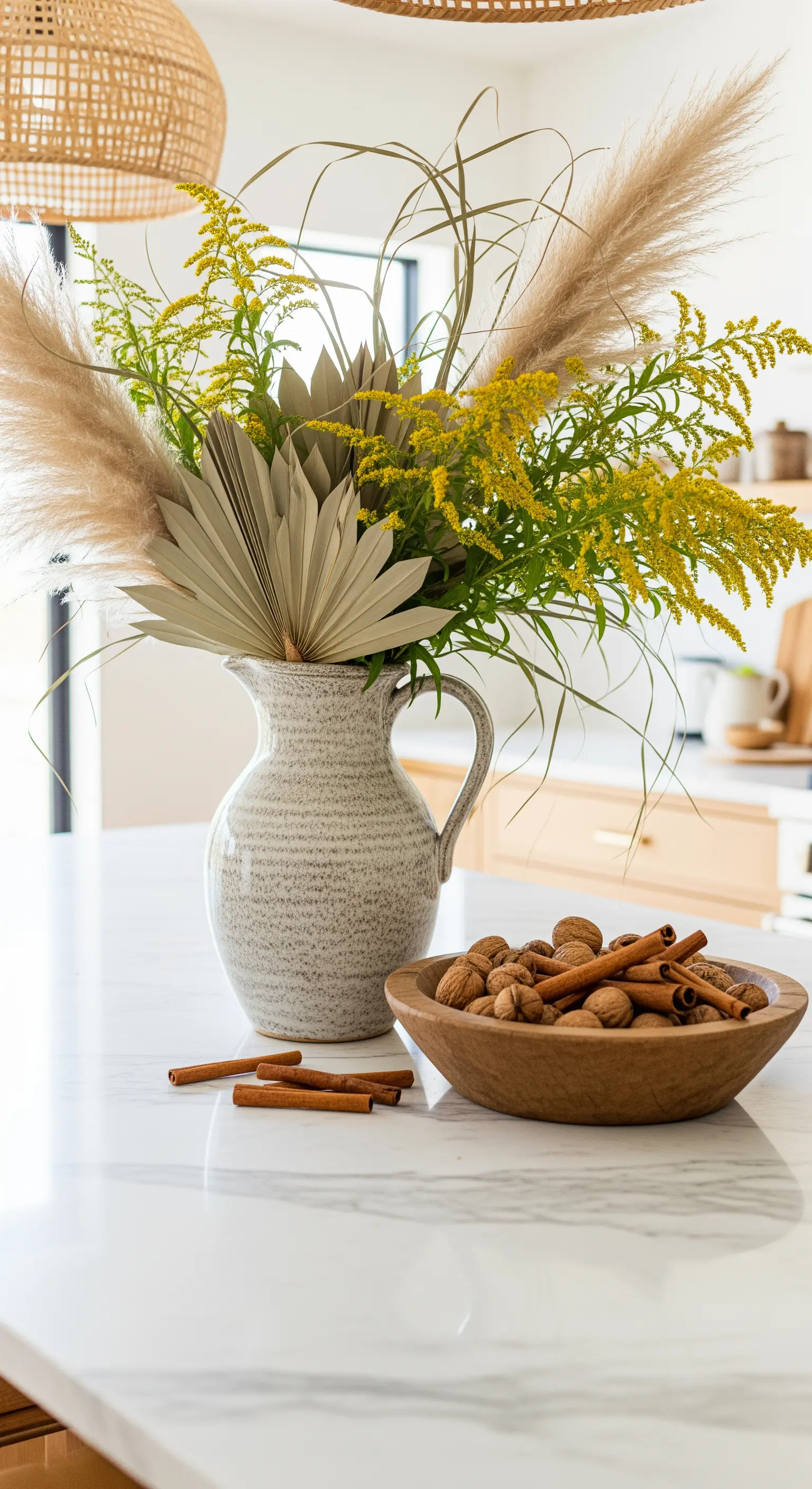 Kücheninsel Deko, Pampasgras Arrangement, Herbstfrüchte