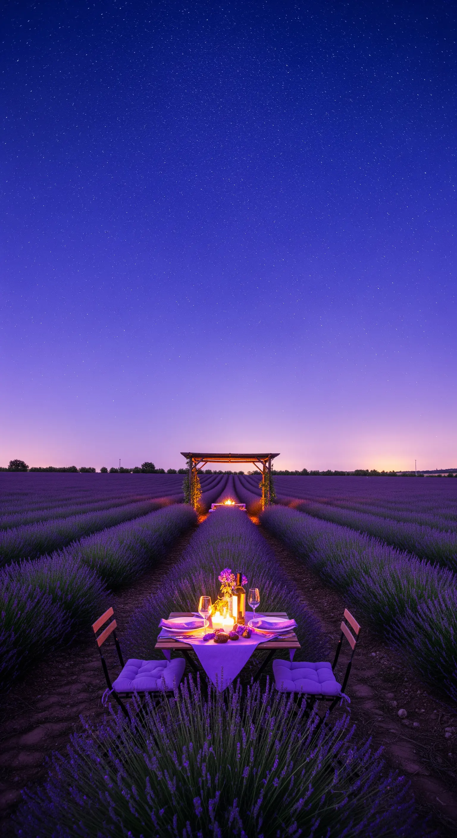 Lavendelfeld, Dinner für zwei, Kerzen, Pergola, Sternenhimmel