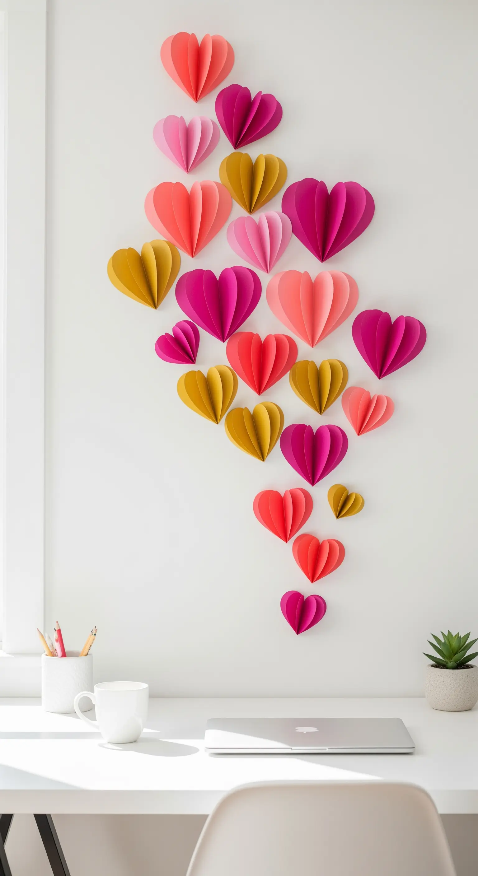 3D-Papierherzen Wanddeko, Farbverlauf, lebendig, Home Office
