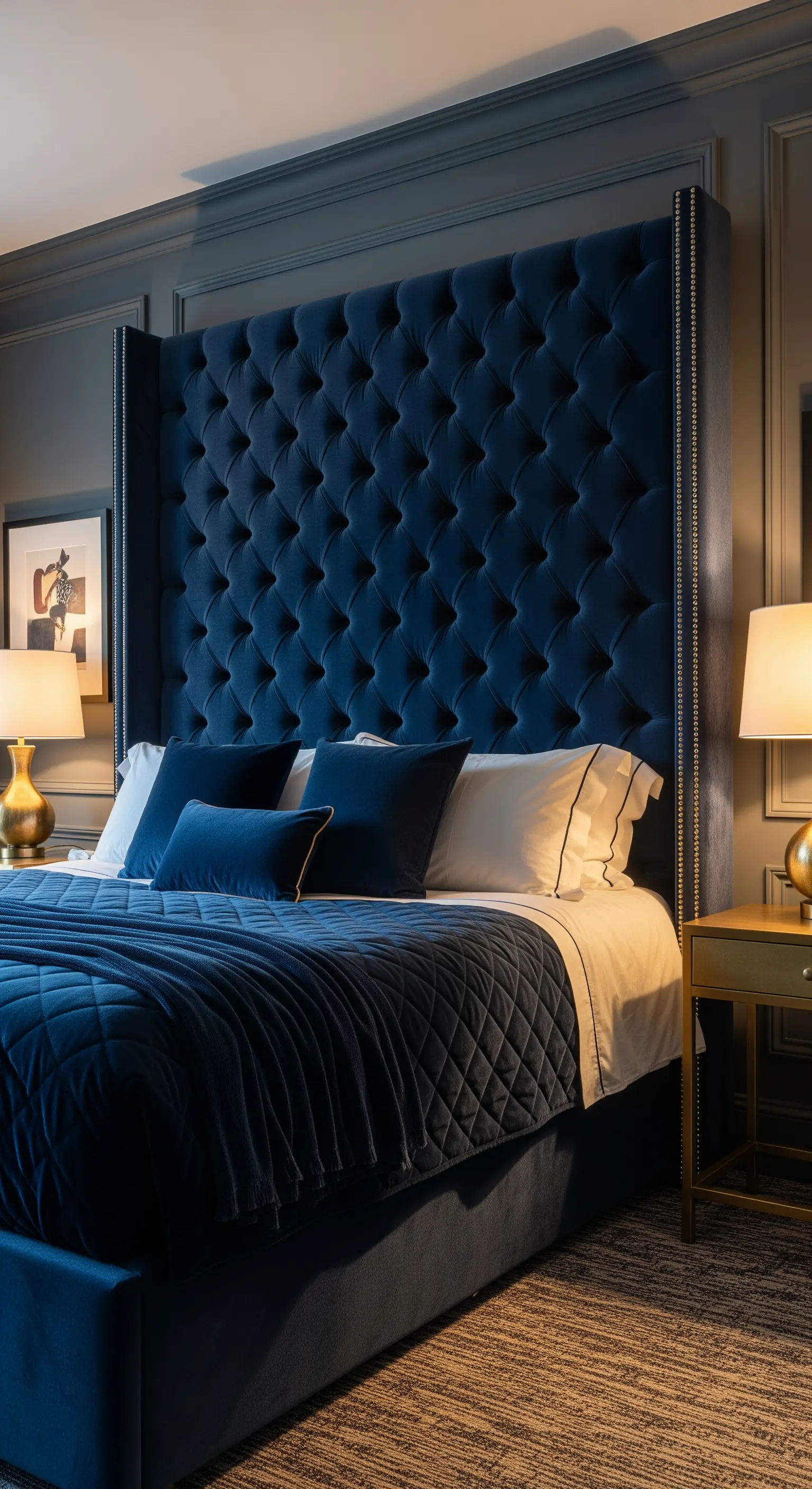 Hohes, getuftetes Kopfteil in Nachtblau