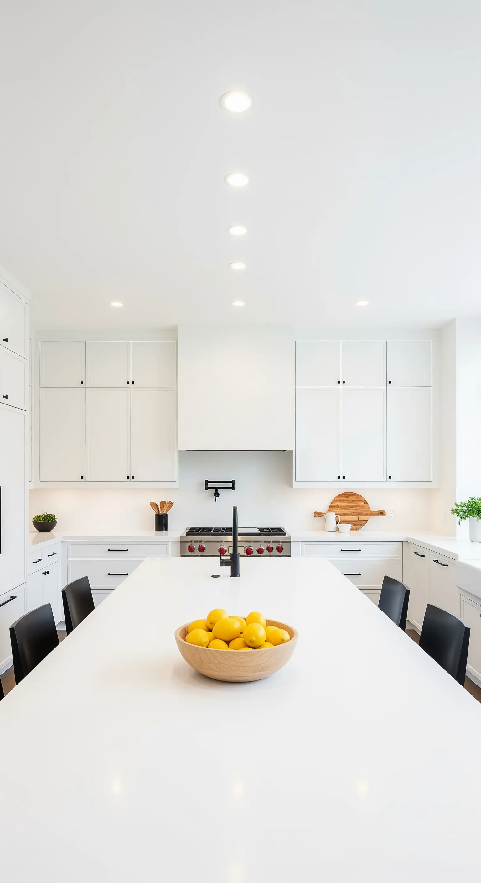 Holzschale mit Zitronen auf weißer Insel