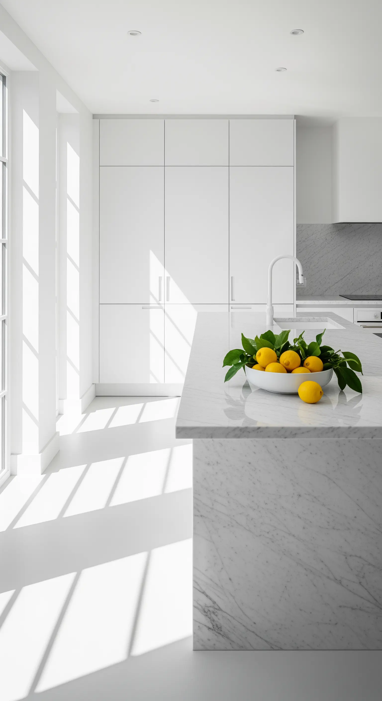 Zitronenschale auf weißer Kücheninsel