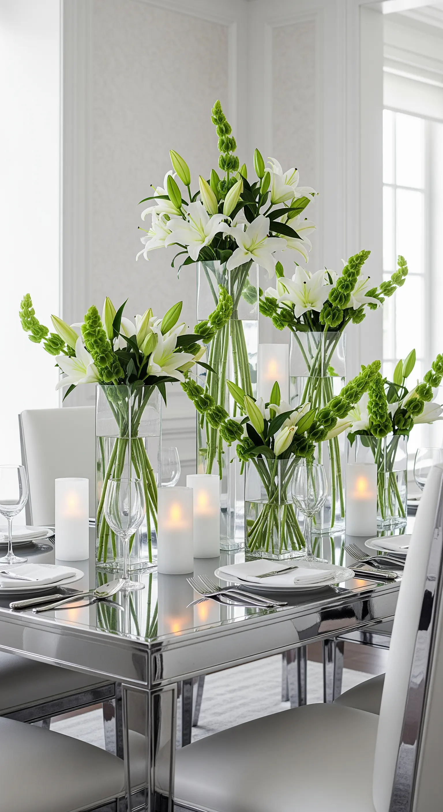 Weiße Lilien und grüne 