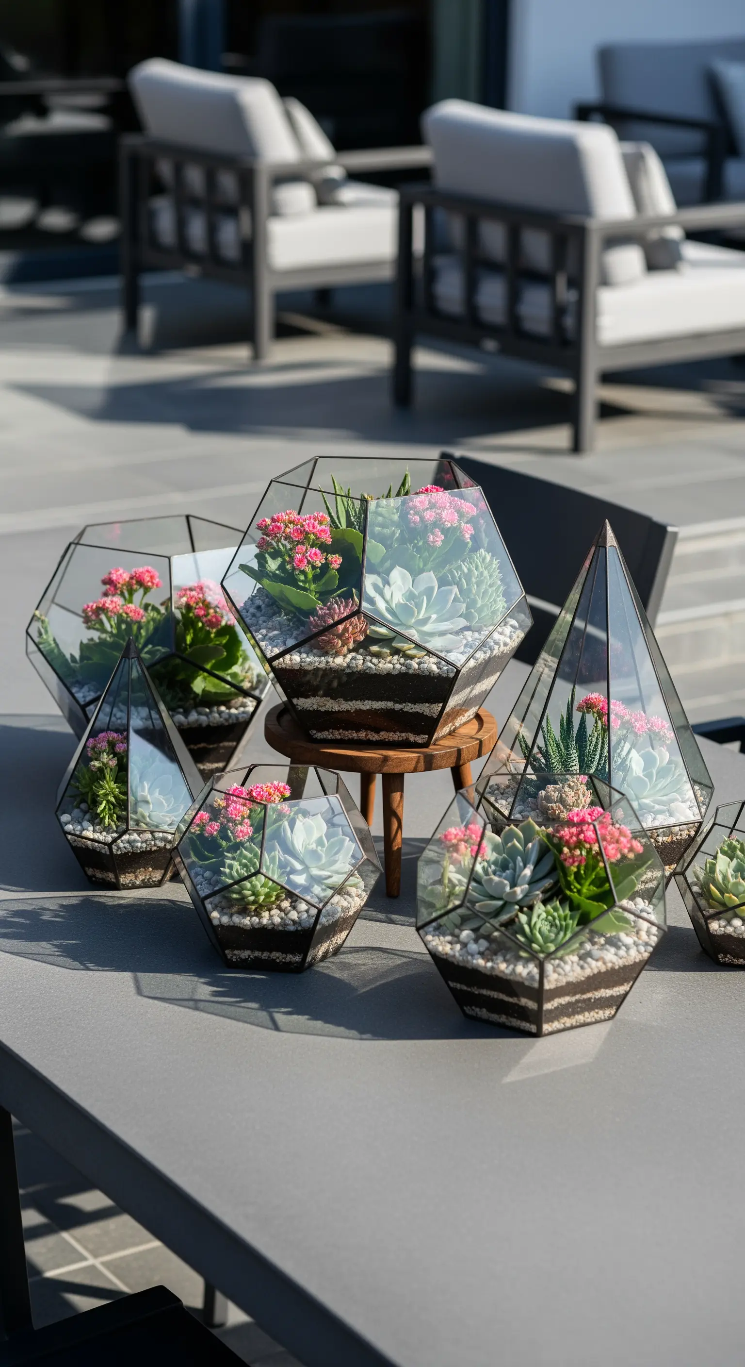 Geometrische Glas-Terrarien mit Sukkulenten