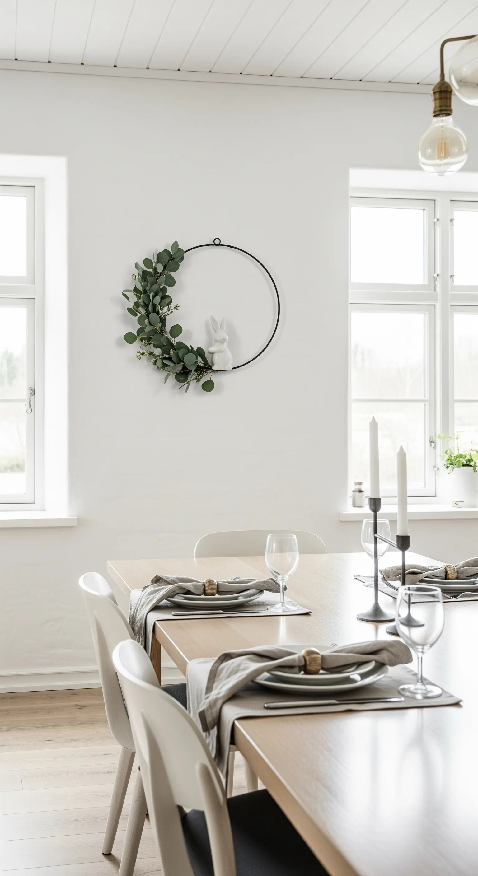 Minimalistischer Osterkranz mit Eukalyptus und Hase