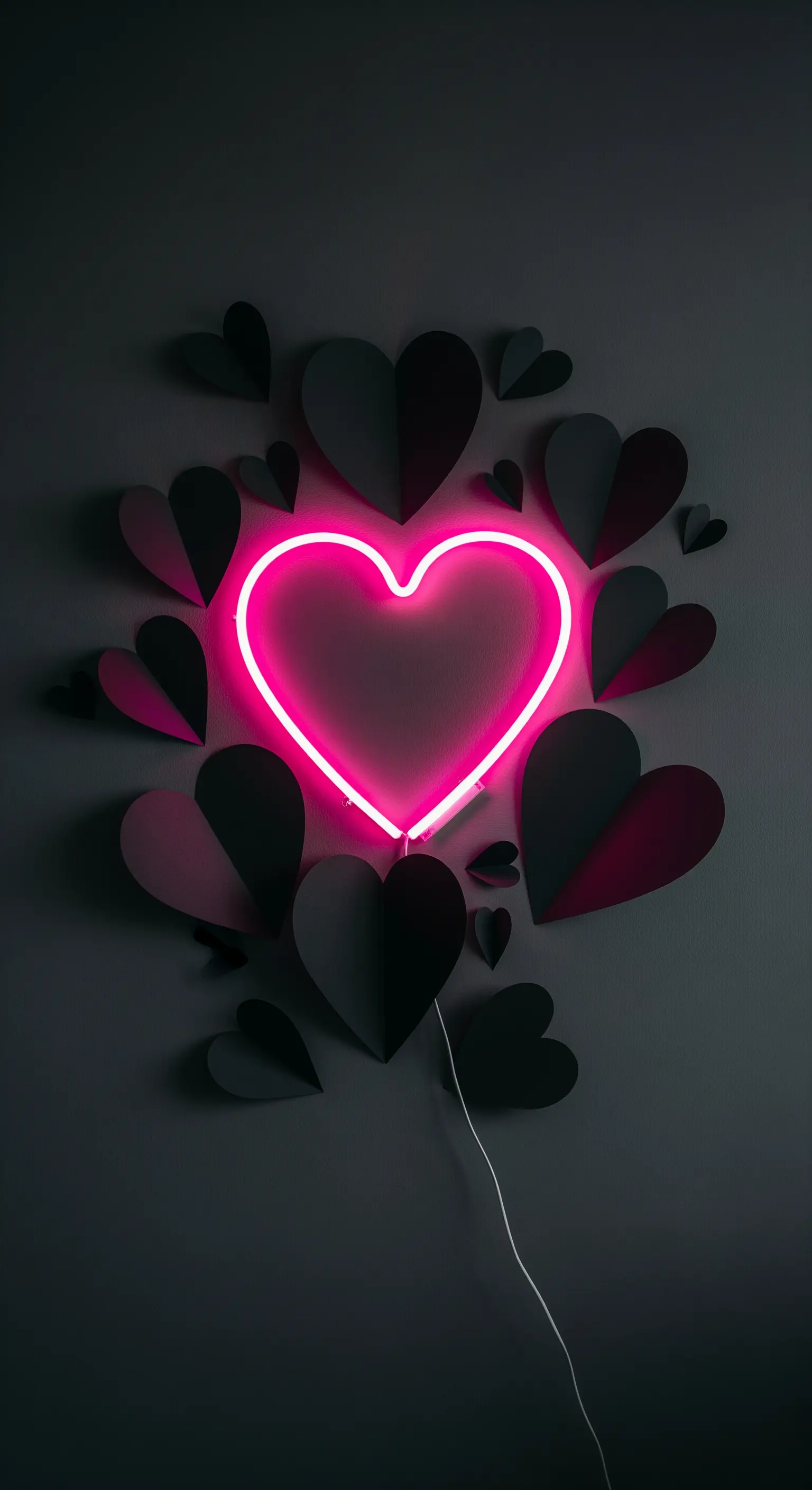 Neon-Herz-Schild, 3D-Papierherzen, Wandkunst, modern