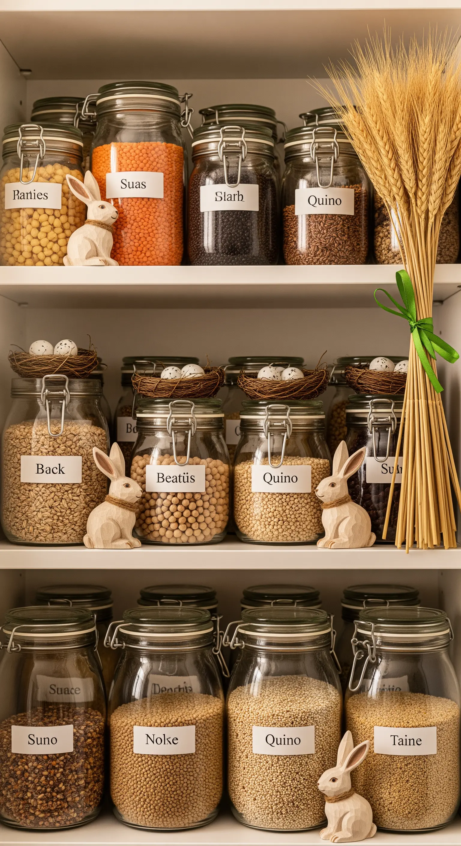 Schale mit purpurroten Eiern, gefärbt mit Rote Bete, neben Kräutern und Einmachglas