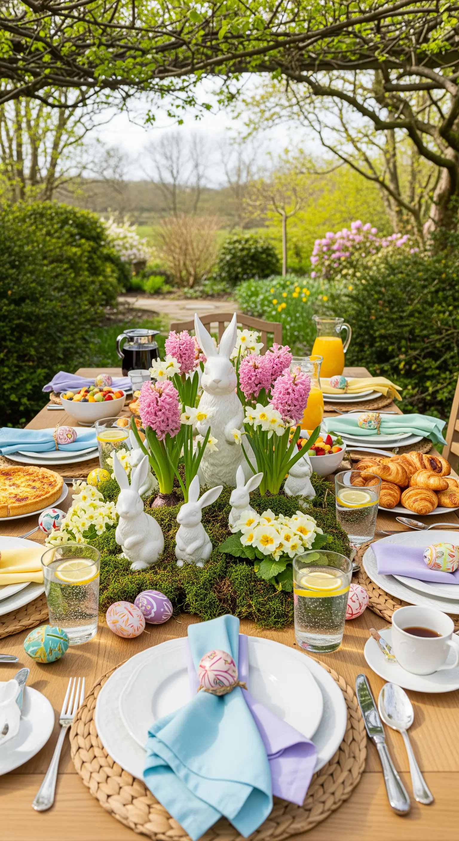 Osterhasen-Centerpiece mit Hyazinthen und Primeln