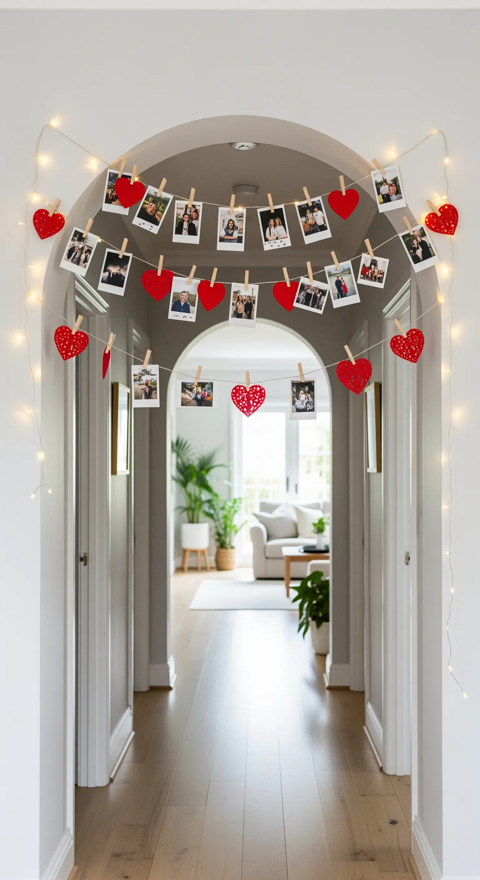 Foto-Girlande, Herz-Deko, Lichterketten, Bogen