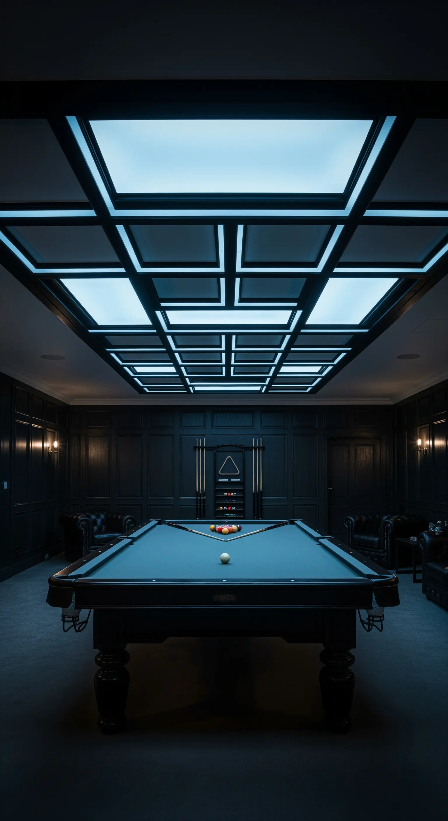 Innenpool mit dunkler Decke und umlaufender indirekter Beleuchtung