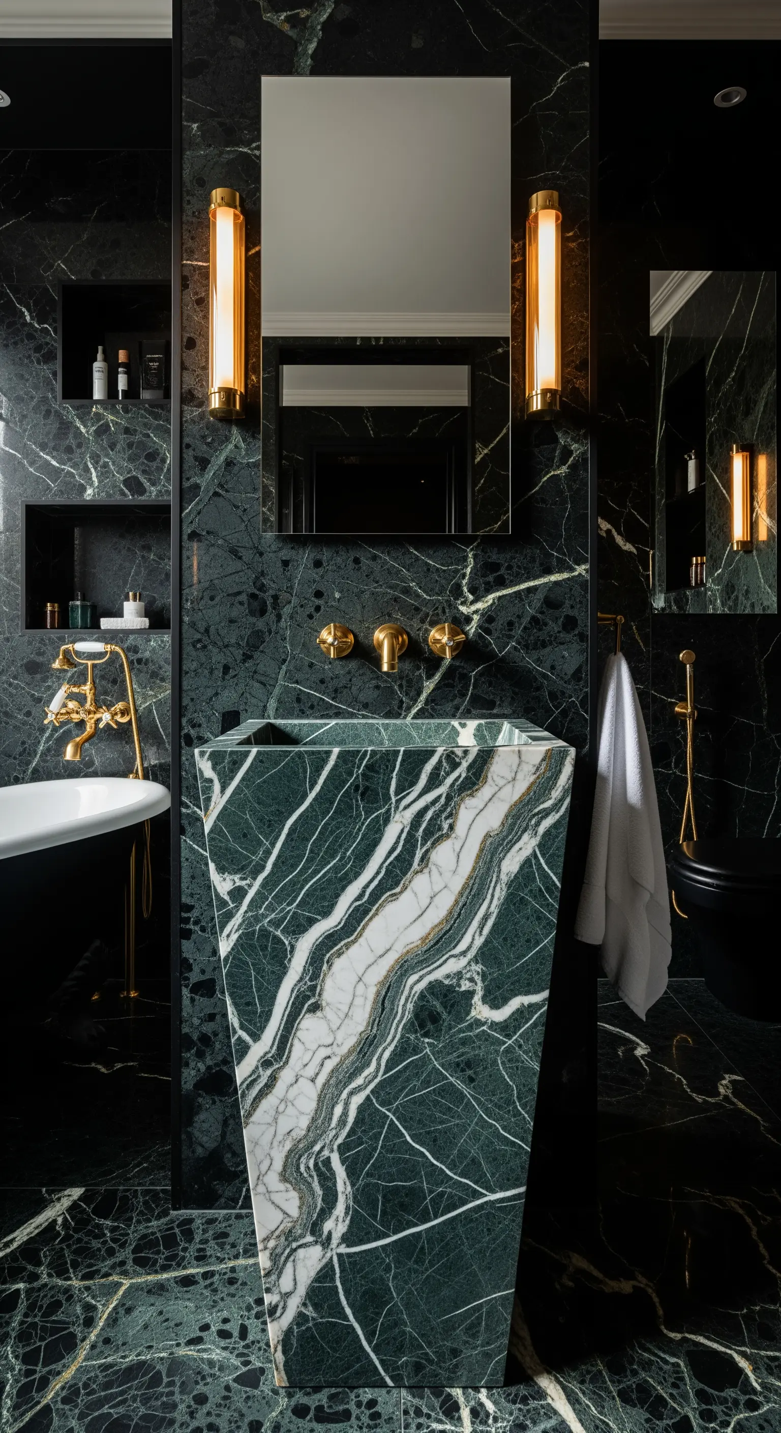 Leuchtend pinkes, transparentes Waschbecken in einem ansonsten weißen Badezimmer.