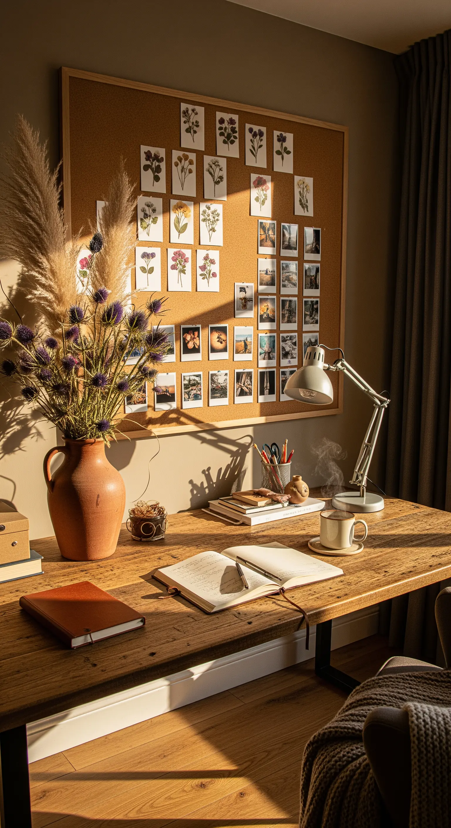 Home Office, Pampasgras, Kork-Pinnwand, Herbstdeko