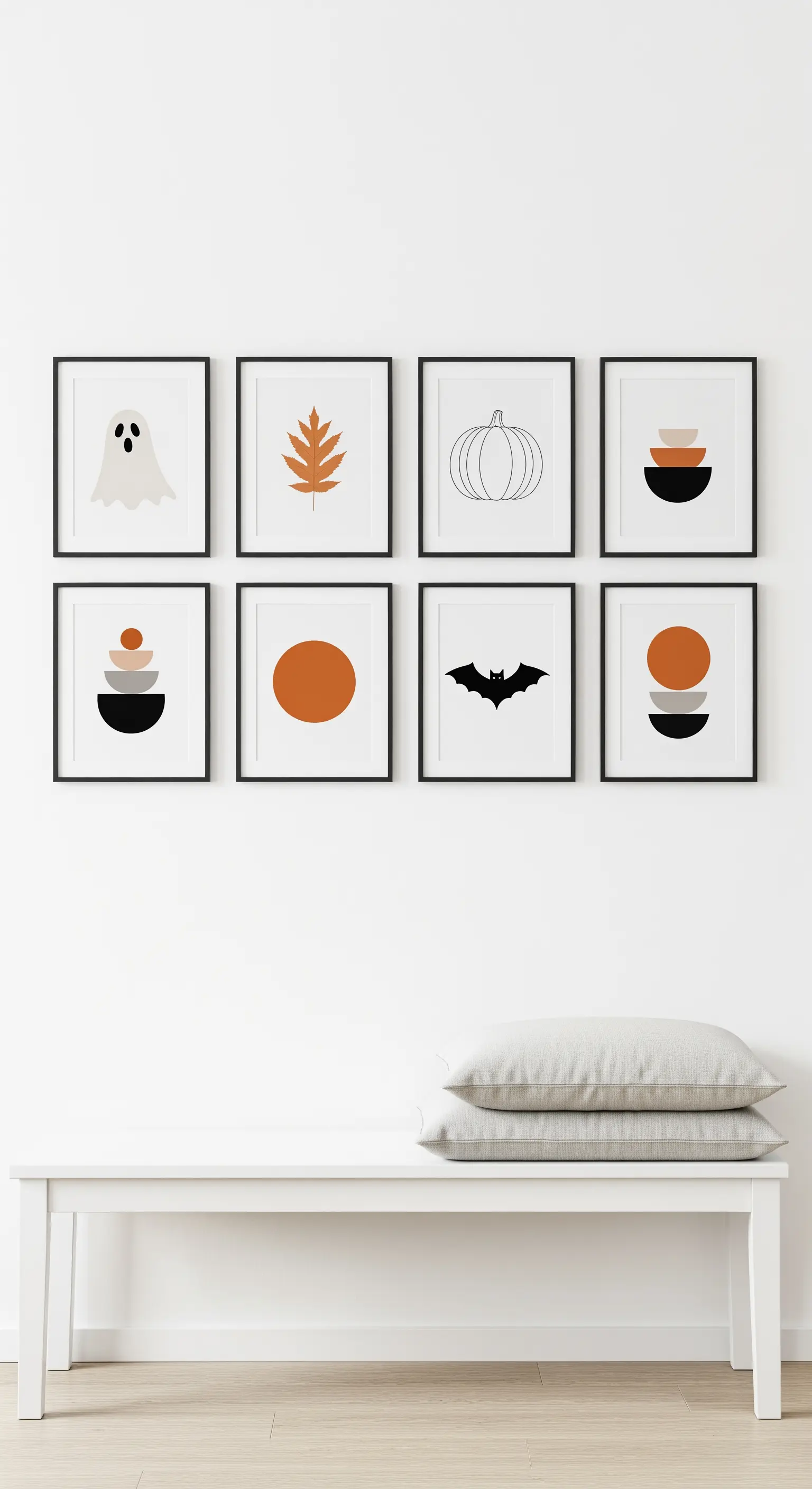 Bilderwand mit minimalistischen Halloween- und Herbst-Prints