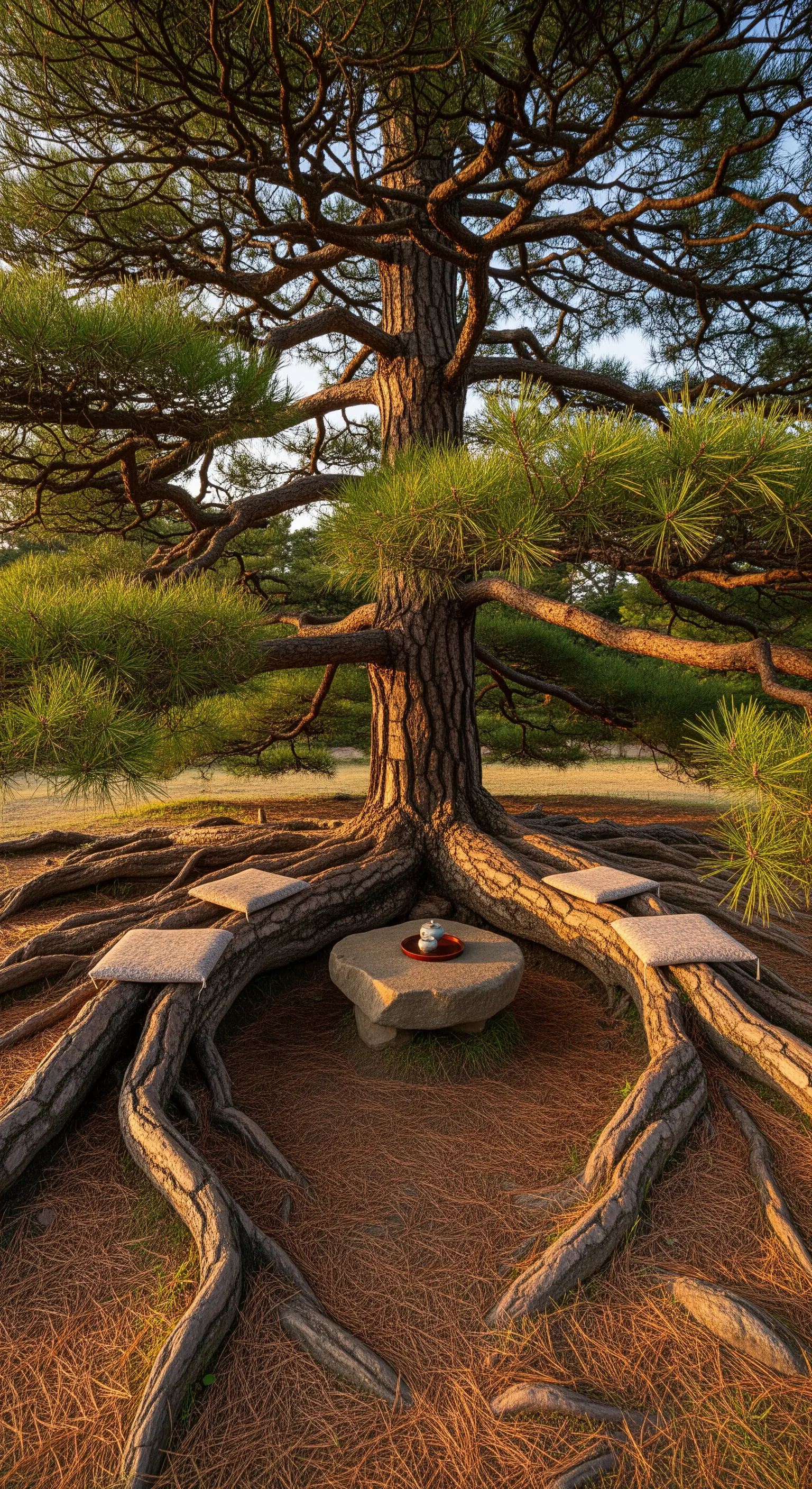 Natürliche Sitzecke, gebildet aus den großen Wurzeln eines alten Baumes