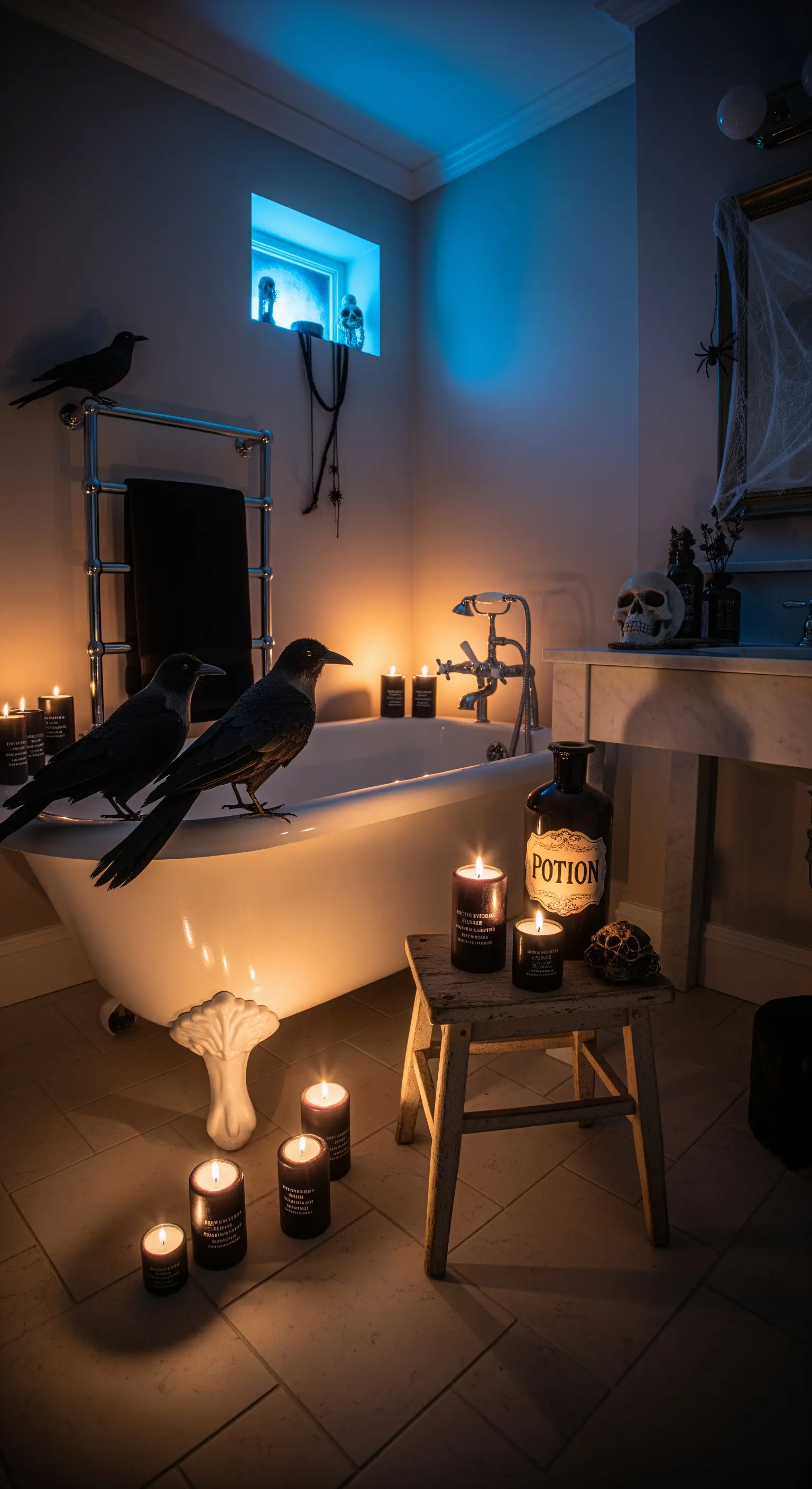 Badezimmer Deko mit Kerzen, Raben, 