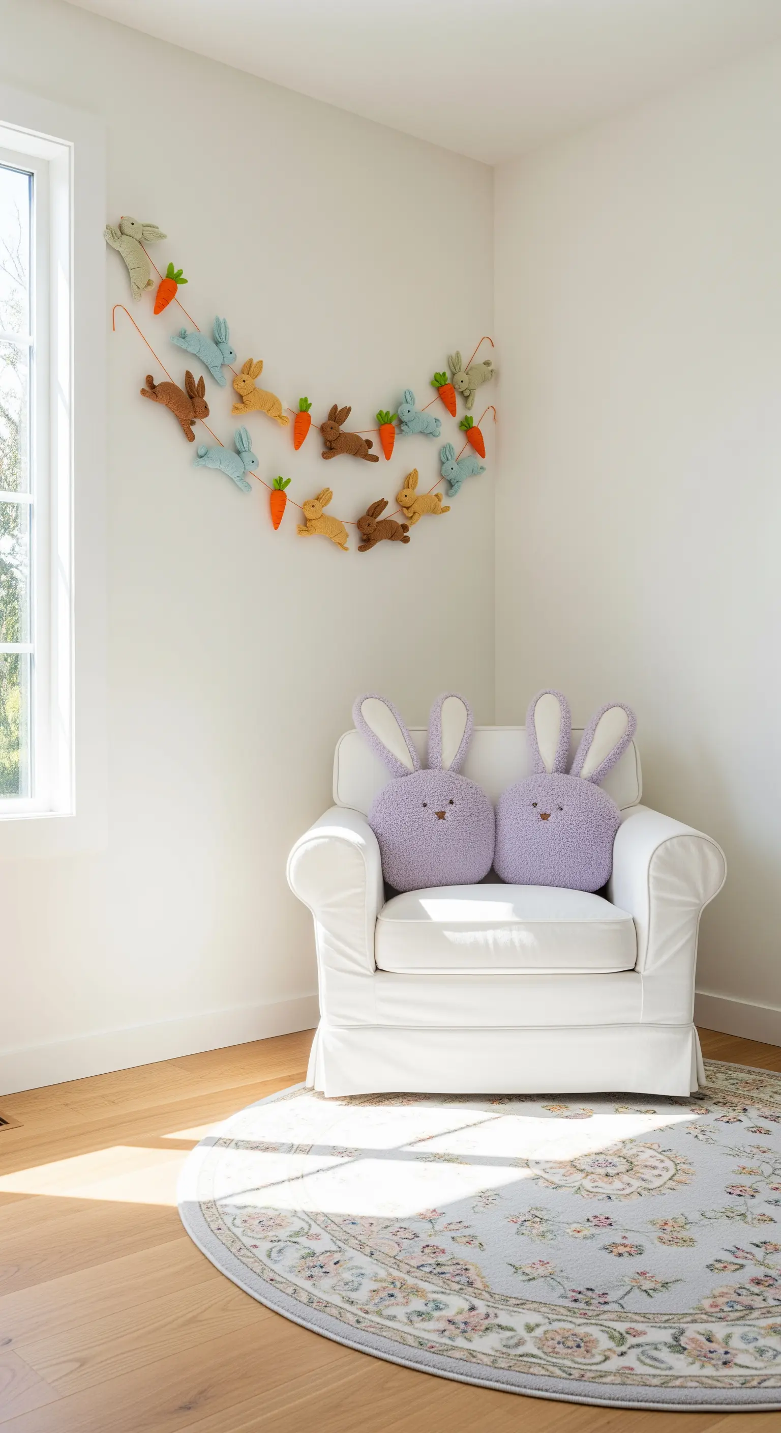 Hasengirlande und Kissen für ein fröhliches Kinderzimmer