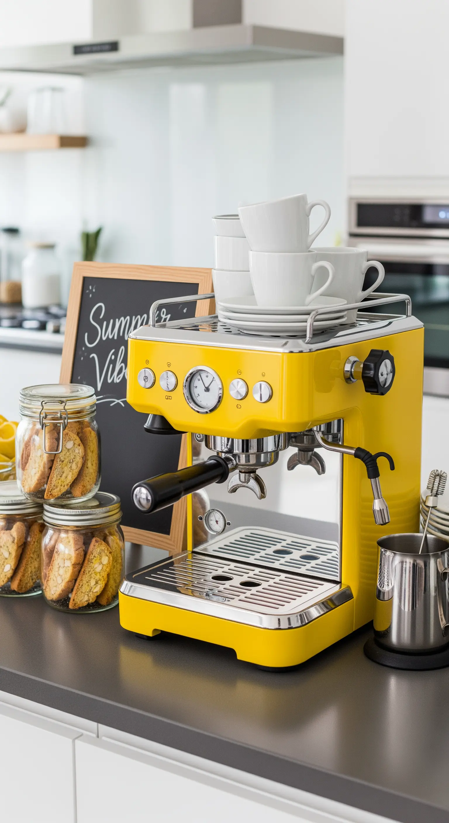 Zitronengelbe Espressomaschine als Küchen-Blickfang