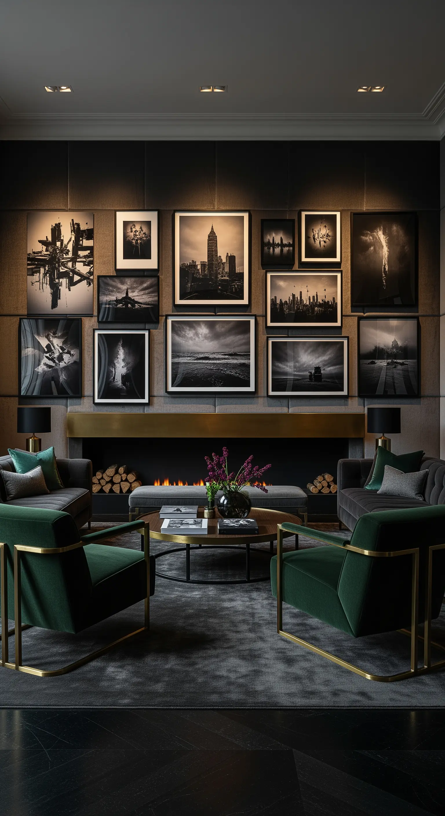 Landschaftsgemälde in Goldrahmen über Kamin