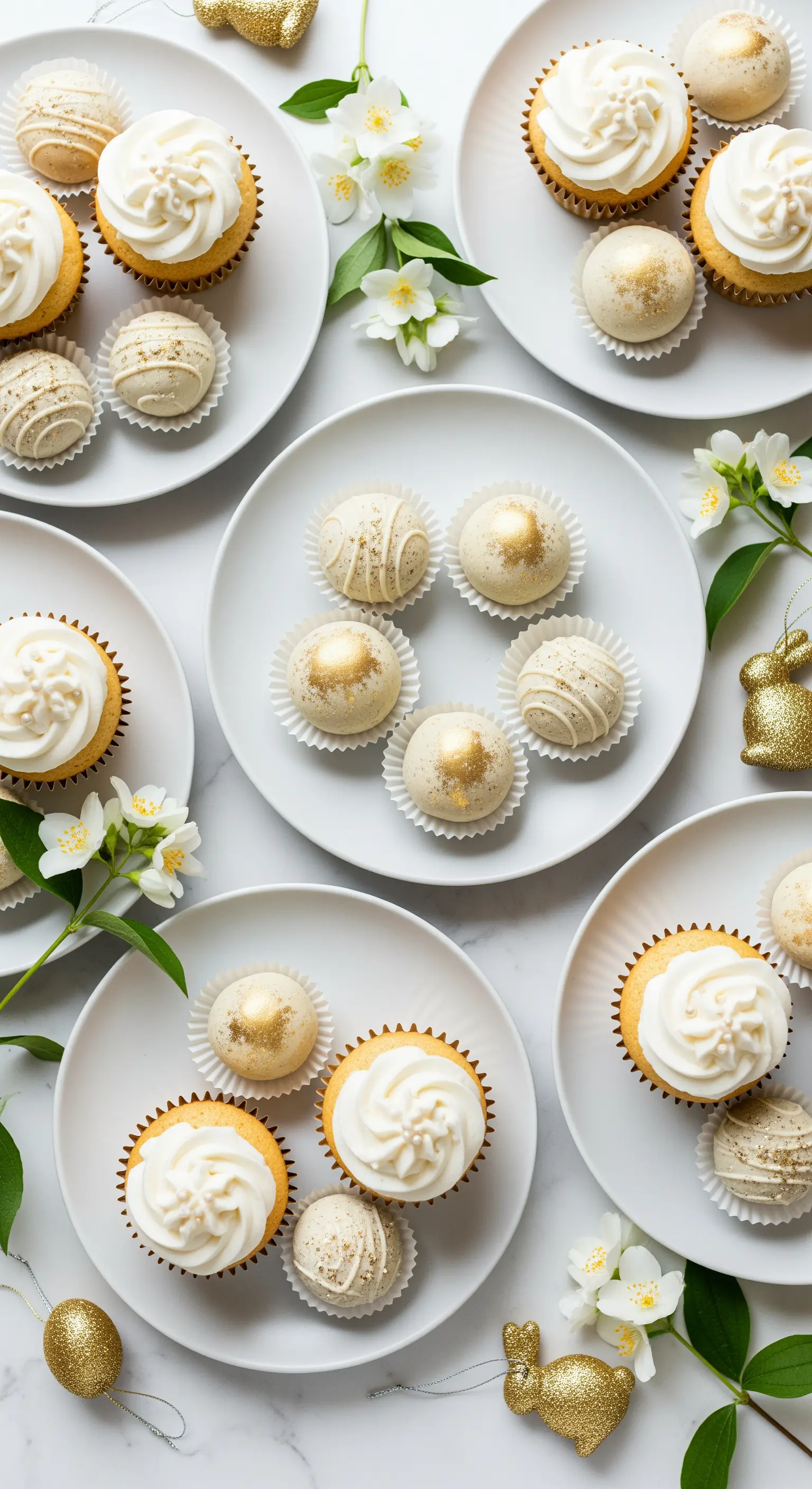 Süße Oster-Cupcakes und Trüffel mit Goldglitzer-Details