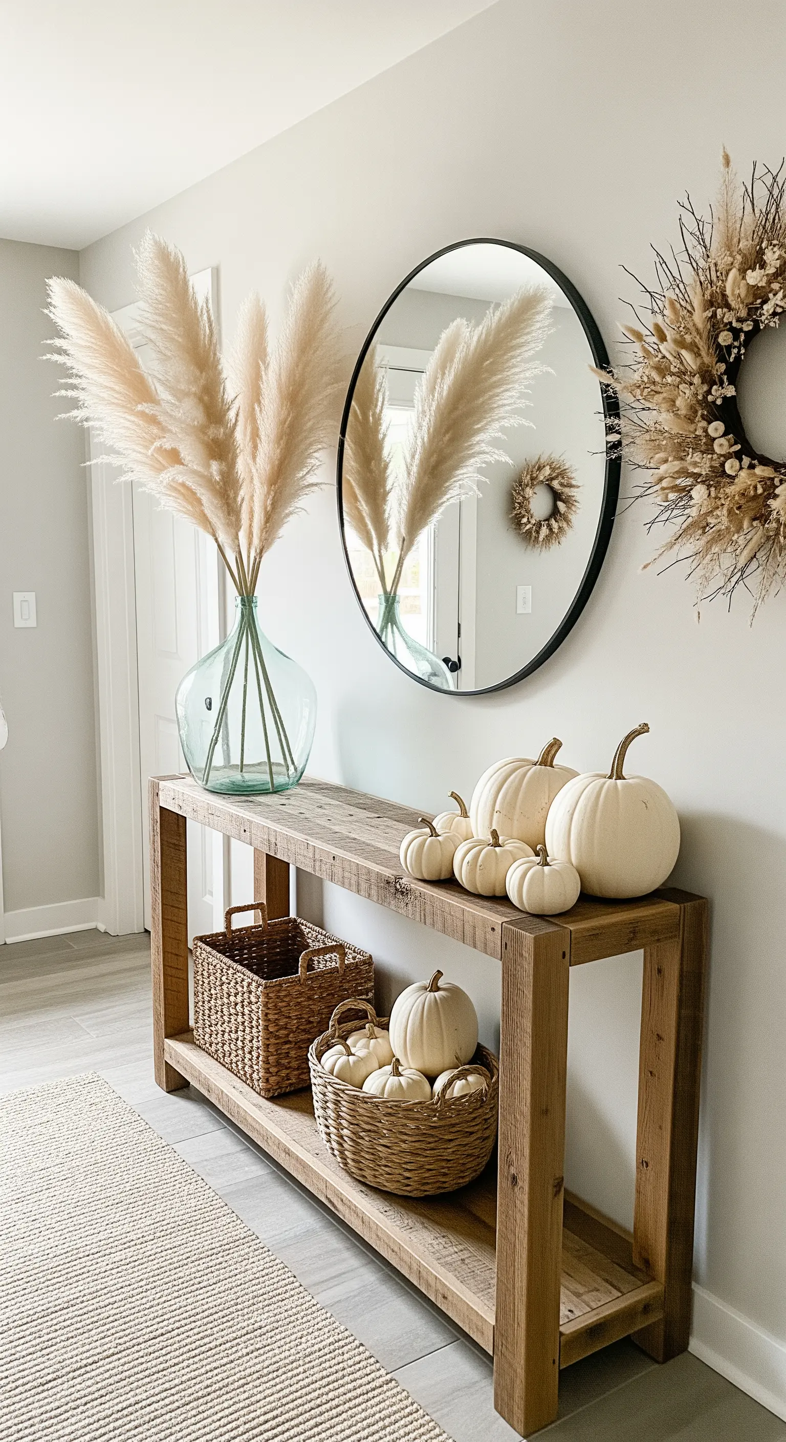 Eingangsbereich, Konsolentisch, Pampasgras, weiße Kürbisse