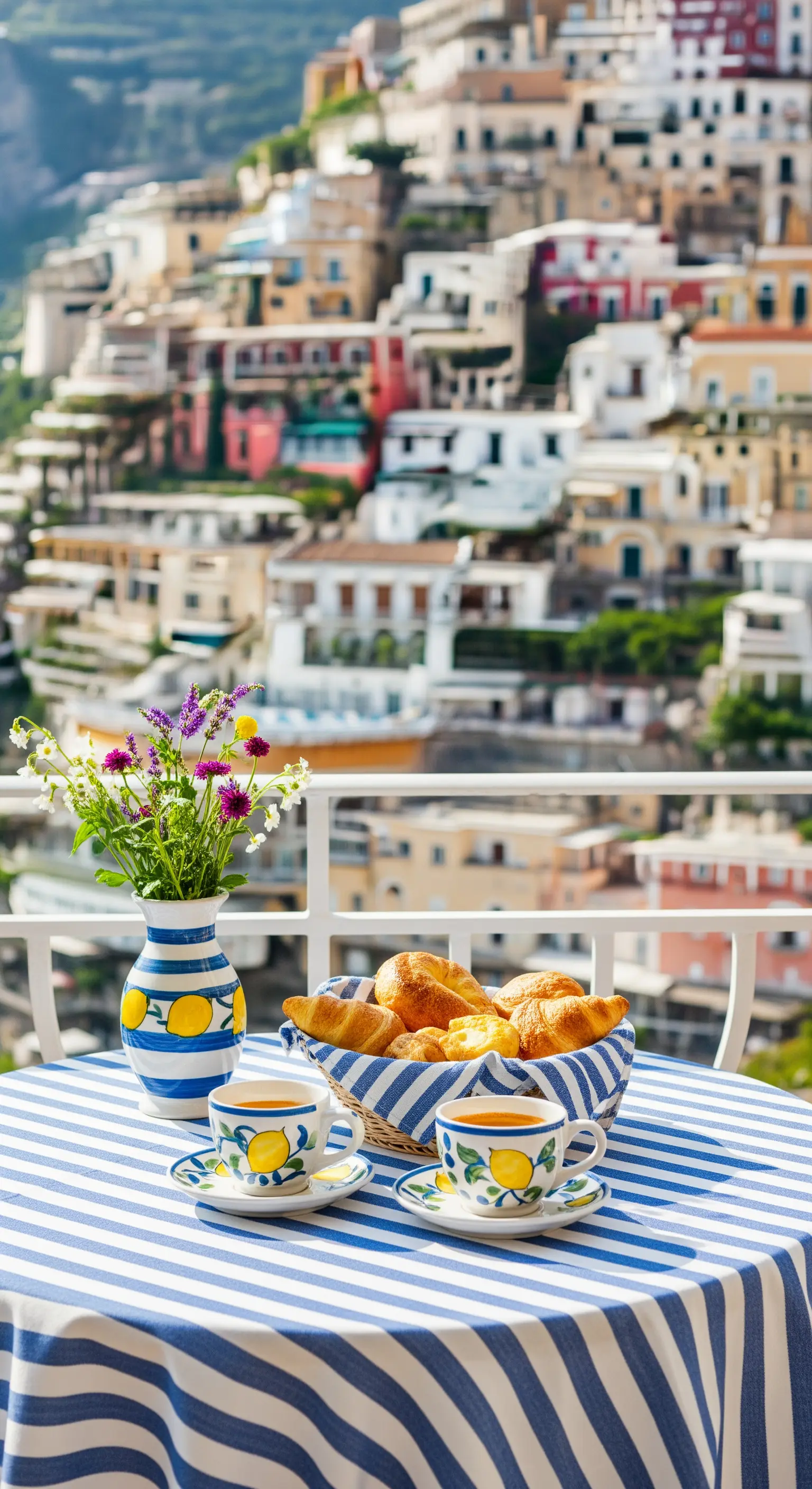 Sommerliches Frühstück auf dem Balkon mit zitronigem Dekor